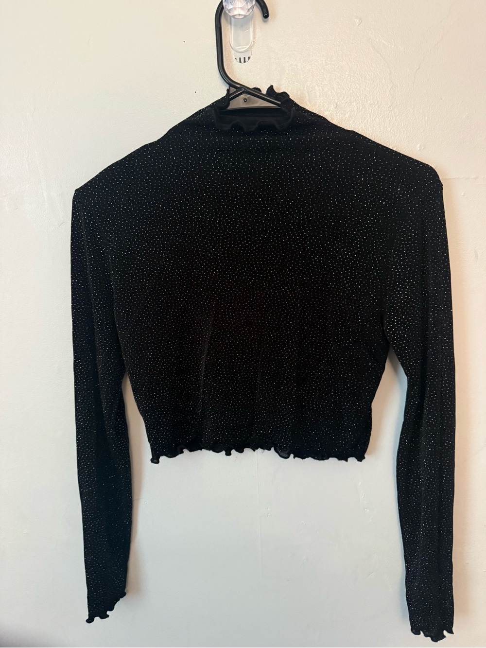Expressions Black Sparkle Mock Neck Crop Top